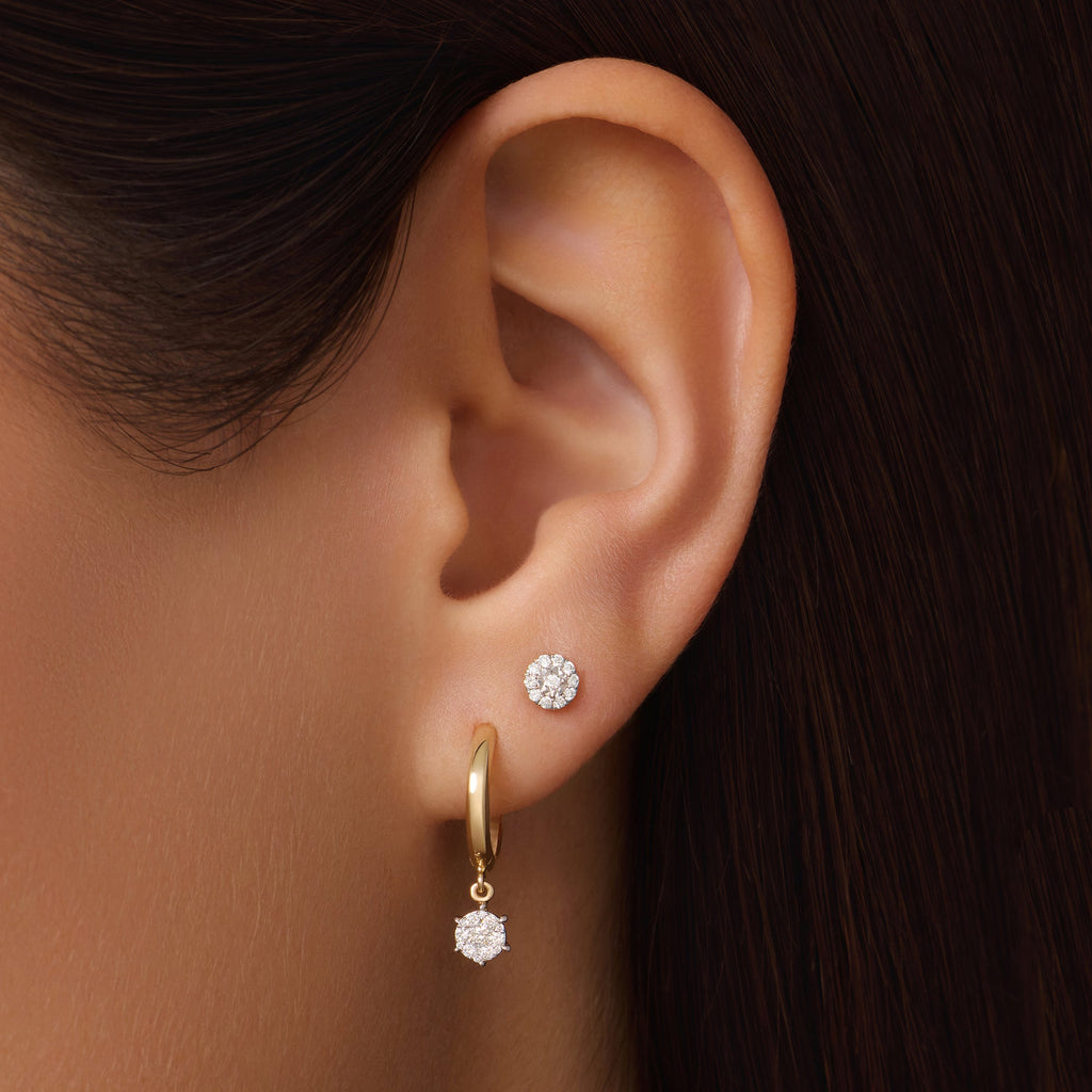 Zes-Poot Diamant Cluster Charm Oorringen