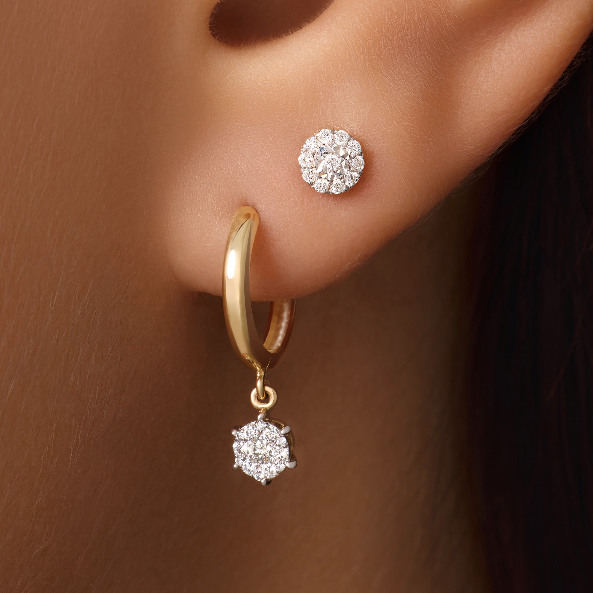 Zes-Poot Diamant Cluster Charm Oorringen