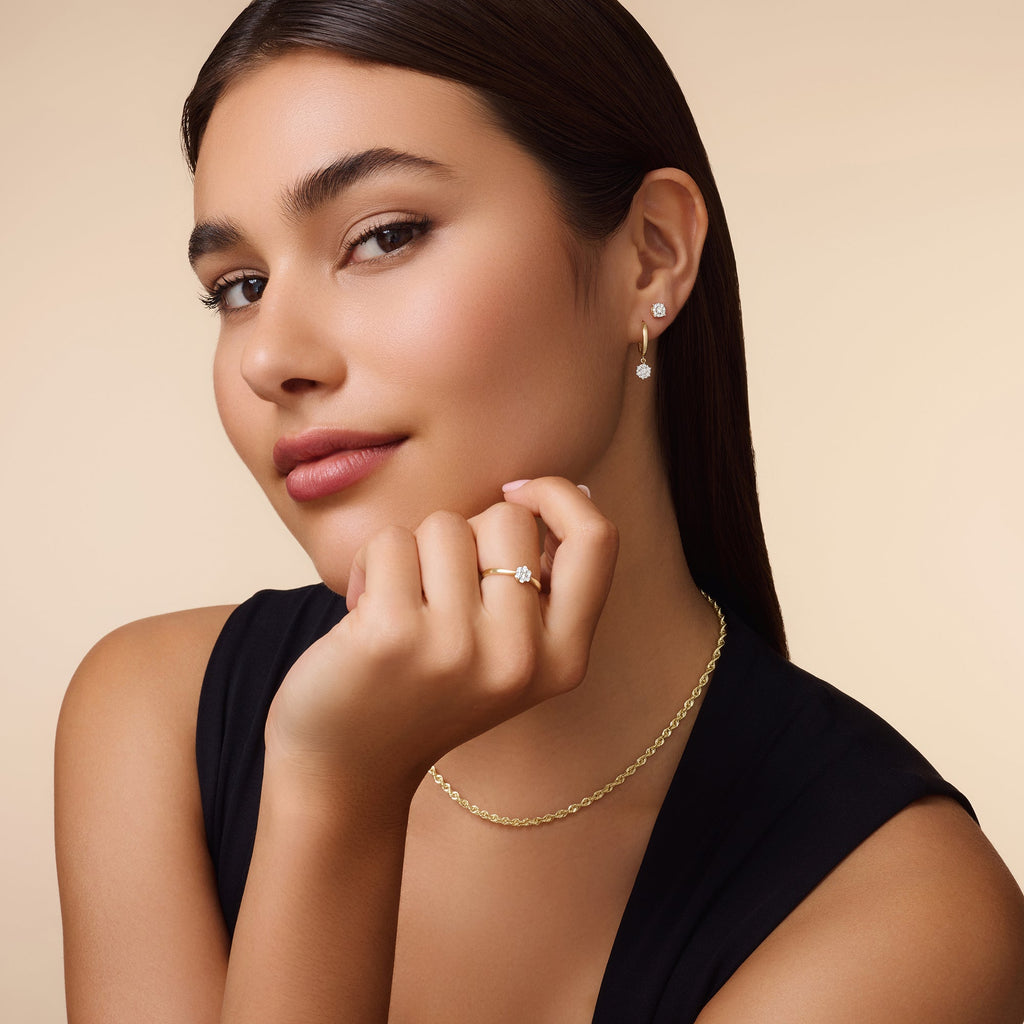 Zes-Poot Diamant Cluster Charm Oorringen