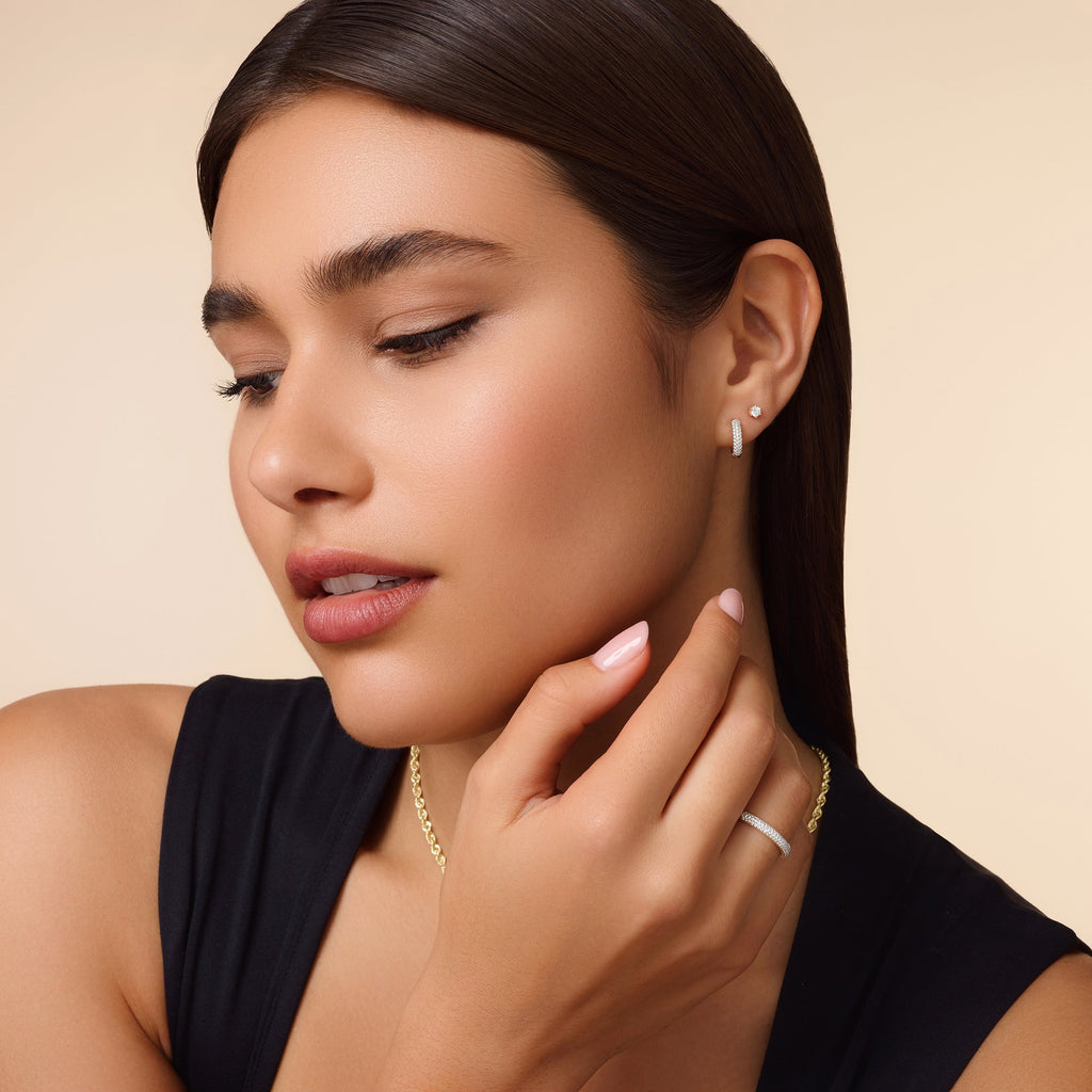 Pavé Diamant Gebogen Huggie Oorringen (12 mm)