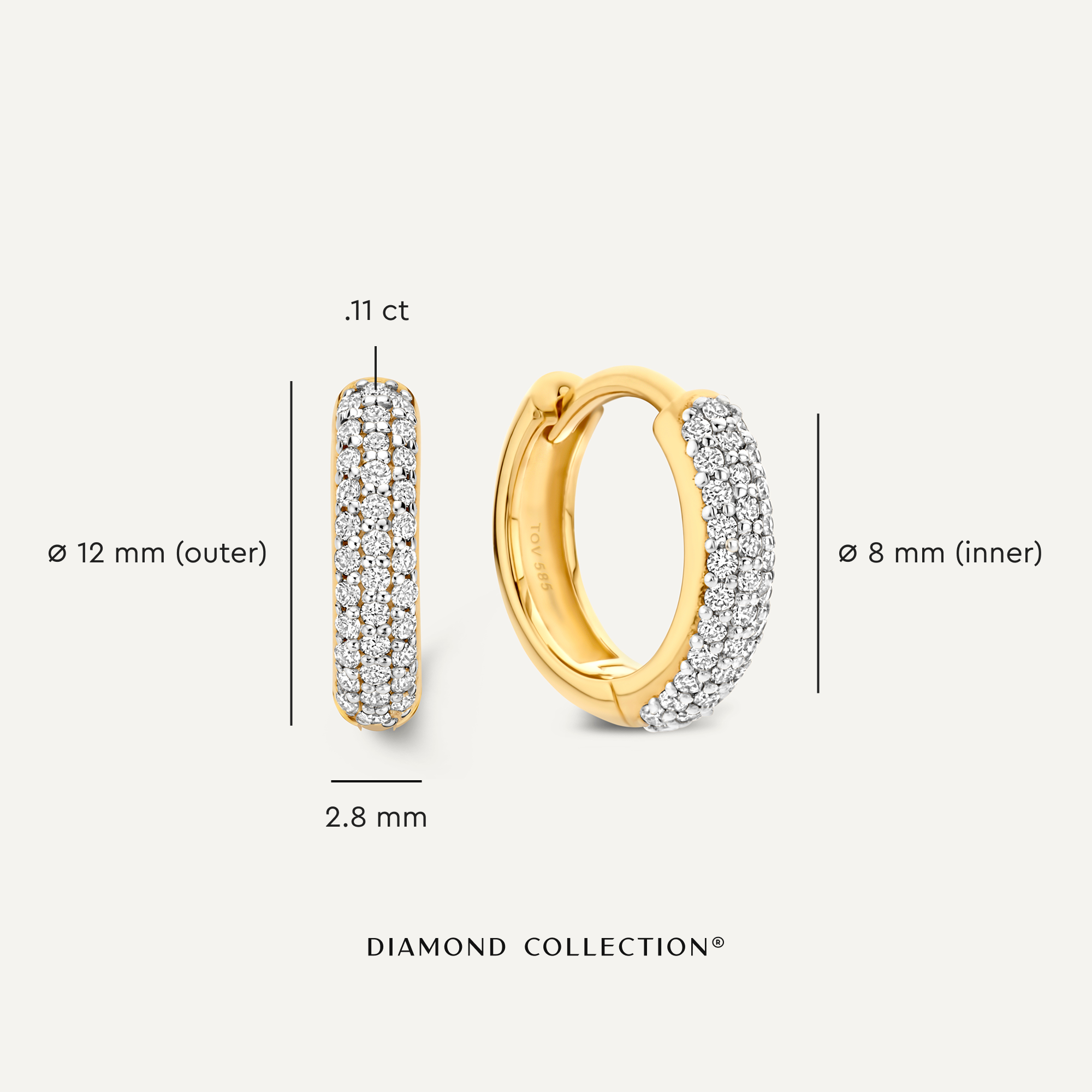 Pavé Diamant Gebogen Huggie Oorringen (12 mm)